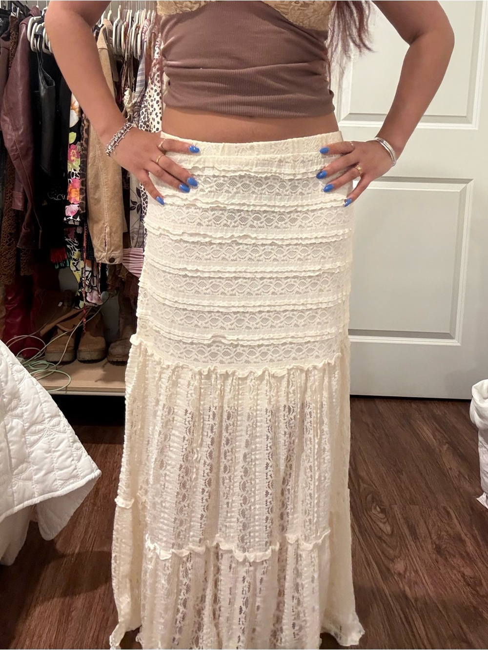 Xhilaration Cream Lace Tiered Maxi Skirt